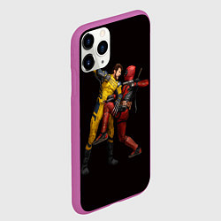 Чехол iPhone 11 Pro матовый Дэдпул против Росомахи, цвет: 3D-фиолетовый — фото 2