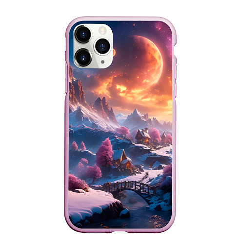 Чехол iPhone 11 Pro матовый Fantasy river village / 3D-Розовый – фото 1