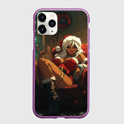 Чехол iPhone 11 Pro матовый Новогодняя девушка в кресле, цвет: 3D-фиолетовый