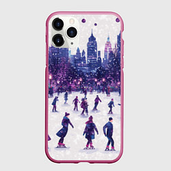 Чехол iPhone 11 Pro матовый Новогоднее настроение на катке, цвет: 3D-малиновый