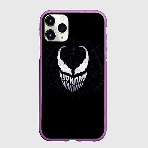 Чехол iPhone 11 Pro матовый Venom face - logo / 3D-Фиолетовый – фото 1