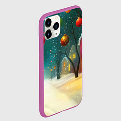 Чехол iPhone 11 Pro матовый Новогодние шары и тропинка, цвет: 3D-фиолетовый — фото 2