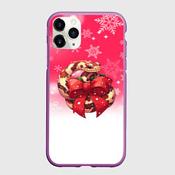 Чехол iPhone 11 Pro матовый Подарочная змейка на новый год, цвет: 3D-фиолетовый