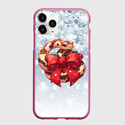 Чехол iPhone 11 Pro матовый Подарочная змейка на новый год 2025, цвет: 3D-малиновый
