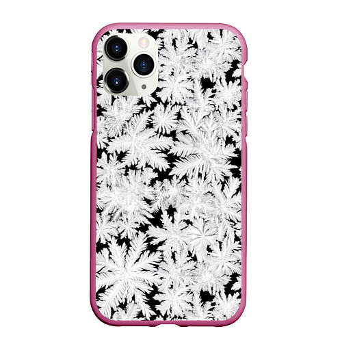Чехол iPhone 11 Pro матовый Мороз на стекле / 3D-Малиновый – фото 1
