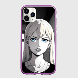 Чехол iPhone 11 Pro матовый Нейросеть - аниме блондинка, цвет: 3D-фиолетовый