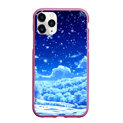 Чехол iPhone 11 Pro матовый Заснеженный лес, цвет: 3D-малиновый
