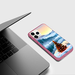 Чехол iPhone 11 Pro матовый Новогодняя елочка на берегу озера, цвет: 3D-малиновый — фото 2