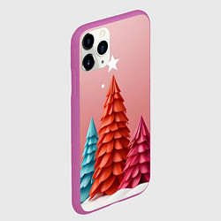 Чехол iPhone 11 Pro матовый Новогодние ели, цвет: 3D-фиолетовый — фото 2