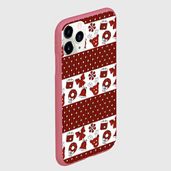 Чехол iPhone 11 Pro матовый Новогодний паттерн, цвет: 3D-малиновый — фото 2