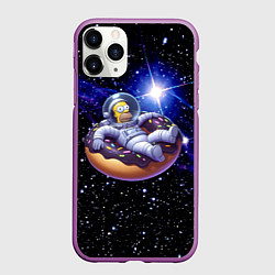 Чехол iPhone 11 Pro матовый Космонавт Гомер Симпсон на пончике - нейросеть, цвет: 3D-фиолетовый