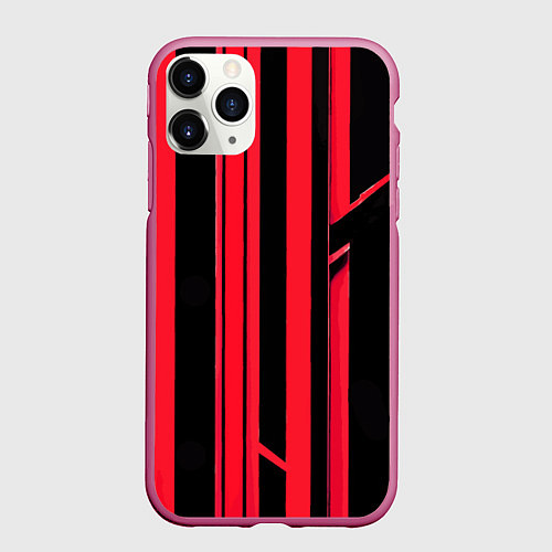 Чехол iPhone 11 Pro матовый Толстые красные полосы на чёрном фоне / 3D-Малиновый – фото 1
