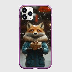 Чехол iPhone 11 Pro матовый Лиса с подарком, цвет: 3D-фиолетовый