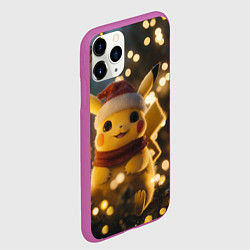 Чехол iPhone 11 Pro матовый Новогодний Пикачу, цвет: 3D-фиолетовый — фото 2