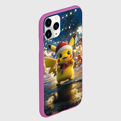 Чехол iPhone 11 Pro матовый Новогодний Пикачу, цвет: 3D-фиолетовый — фото 2