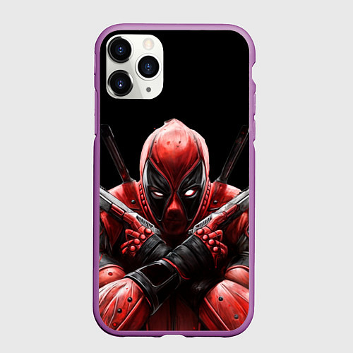 Чехол iPhone 11 Pro матовый Bloody Deadpool / 3D-Фиолетовый – фото 1