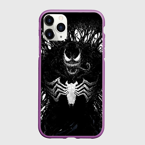 Чехол iPhone 11 Pro матовый Venom in dark web / 3D-Фиолетовый – фото 1