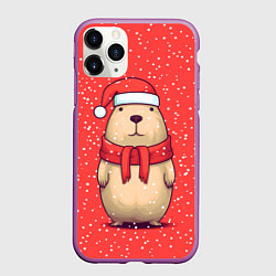 Чехол iPhone 11 Pro матовый Милая рождественская капибапра, цвет: 3D-фиолетовый