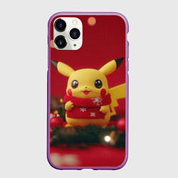 Чехол iPhone 11 Pro матовый Пикачу новогодний в красном шарфе