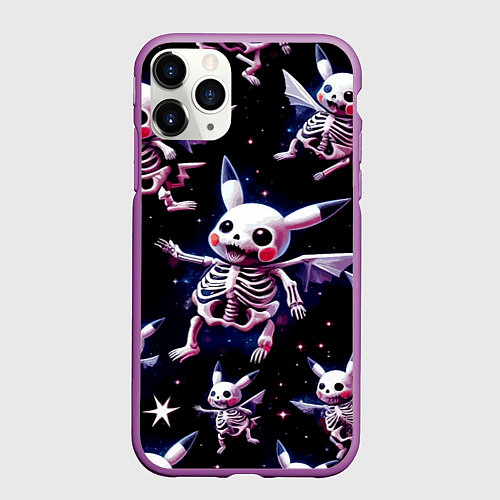 Чехол iPhone 11 Pro матовый Паттерн из покемон скелетиков / 3D-Фиолетовый – фото 1