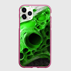 Чехол iPhone 11 Pro матовый Зелёно-белая абстрактная структура, цвет: 3D-малиновый
