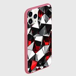 Чехол iPhone 11 Pro матовый Красно-белые рельефные треугольники на чёрном фоне, цвет: 3D-малиновый — фото 2