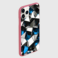 Чехол iPhone 11 Pro матовый Сине-белые рельефные треугольники на чёрном фоне, цвет: 3D-малиновый — фото 2