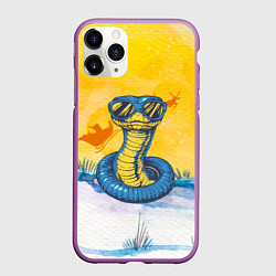 Чехол iPhone 11 Pro матовый Синяя змея в очках, цвет: 3D-фиолетовый