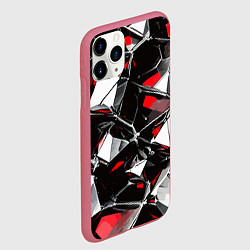 Чехол iPhone 11 Pro матовый Красно-белый паттерн на чёрном фоне, цвет: 3D-малиновый — фото 2