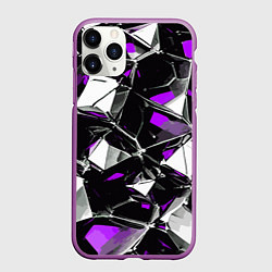 Чехол iPhone 11 Pro матовый Фиолетово-белый паттерн на чёрном фоне, цвет: 3D-фиолетовый
