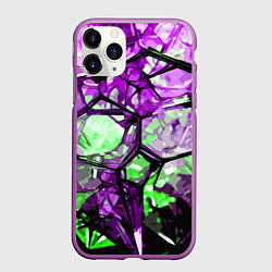 Чехол iPhone 11 Pro матовый Чёрно-зелёная абстракция на фиолетовом фоне, цвет: 3D-фиолетовый