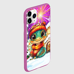 Чехол iPhone 11 Pro матовый Новогодняя змейка на фоне салюта, цвет: 3D-фиолетовый — фото 2