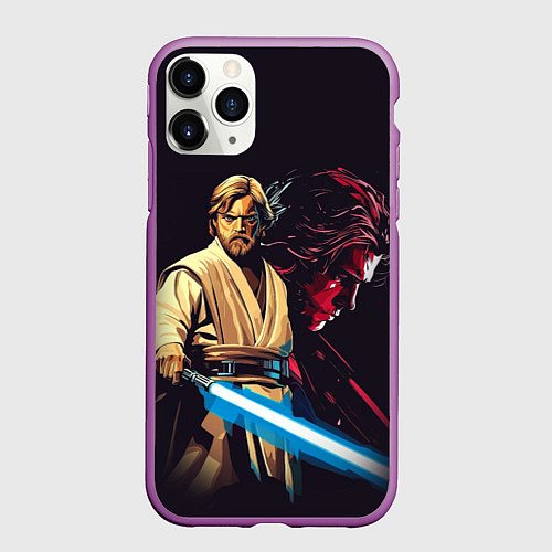 Чехол iPhone 11 Pro матовый Оби Ван и Энакин - Звездные войны / 3D-Фиолетовый – фото 1