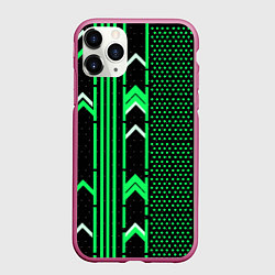 Чехол iPhone 11 Pro матовый Зелёные обои на чёрном фоне, цвет: 3D-малиновый