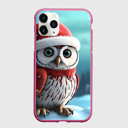 Чехол iPhone 11 Pro матовый Новогодняя сова в снегу / 3D-Малиновый – фото 1