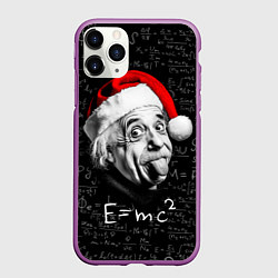 Чехол iPhone 11 Pro матовый Альберт Эйнштейн в шапке Деда Мороза, цвет: 3D-фиолетовый