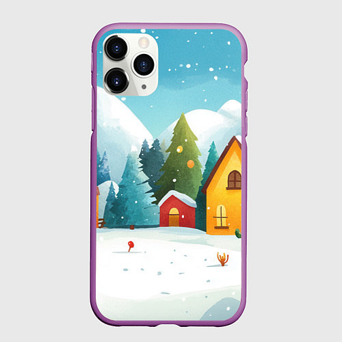 Чехол iPhone 11 Pro матовый Новогодний городок иллюстрация / 3D-Фиолетовый – фото 1