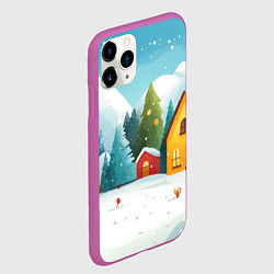 Чехол iPhone 11 Pro матовый Новогодний городок иллюстрация, цвет: 3D-фиолетовый — фото 2