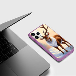 Чехол iPhone 11 Pro матовый Олень в зимнем лесу, цвет: 3D-фиолетовый — фото 2