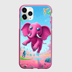 Чехол iPhone 11 Pro матовый Парящий в воздухе розовый слон - сюрреализм, цвет: 3D-малиновый