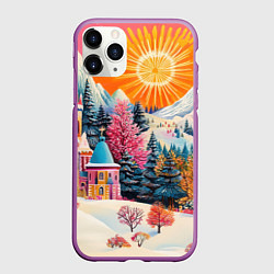 Чехол iPhone 11 Pro матовый Новый год - горы и пейзаж, цвет: 3D-фиолетовый