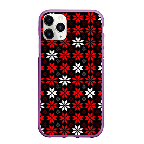 Чехол iPhone 11 Pro матовый Red and white stars on a black background / 3D-Фиолетовый – фото 1