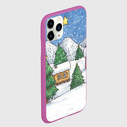 Чехол iPhone 11 Pro матовый Домики и елки - новый год, цвет: 3D-фиолетовый — фото 2