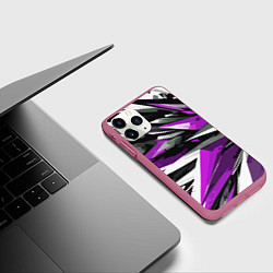 Чехол iPhone 11 Pro матовый Чёрно-фиолетово-белая абстракция, цвет: 3D-малиновый — фото 2