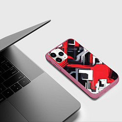 Чехол iPhone 11 Pro матовый Красно-белый техно паттерн, цвет: 3D-малиновый — фото 2