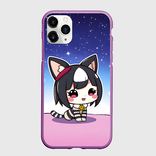 Чехол iPhone 11 Pro матовый Куроми на розовом островке / 3D-Фиолетовый – фото 1