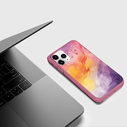 Чехол iPhone 11 Pro матовый Краски акварели, цвет: 3D-малиновый — фото 2