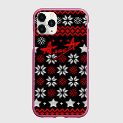 Чехол iPhone 11 Pro матовый Алиса новогодний свитер, цвет: 3D-малиновый