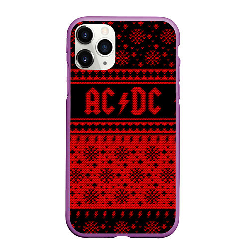 Чехол iPhone 11 Pro матовый ACDC christmas sweater / 3D-Фиолетовый – фото 1