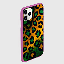 Чехол iPhone 11 Pro матовый Зеленые и золотые пятна леопарда, цвет: 3D-фиолетовый — фото 2